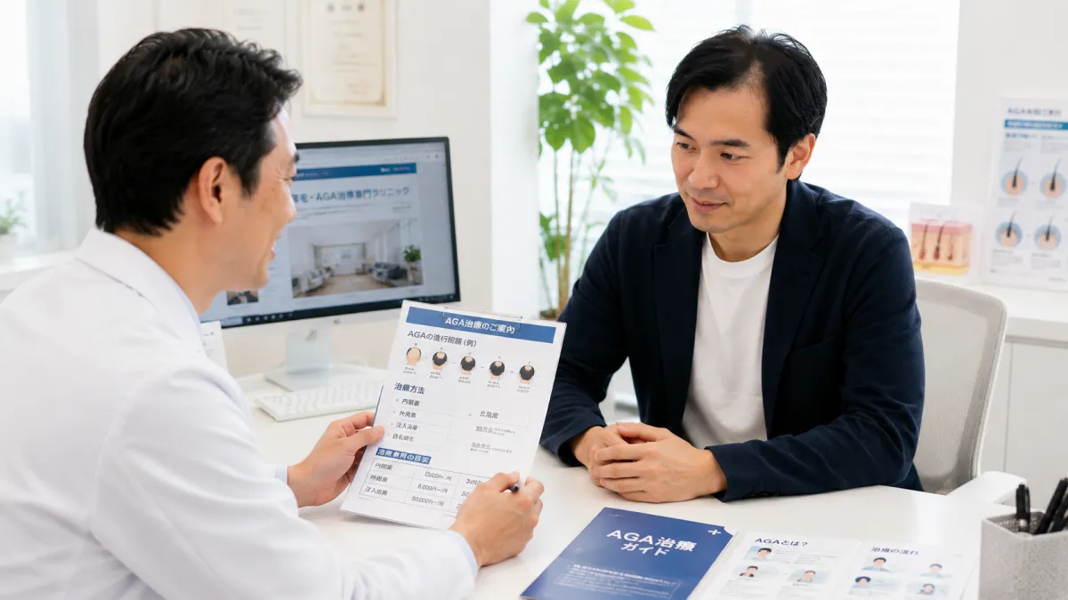 AGA治療の料金を比較検討する男性