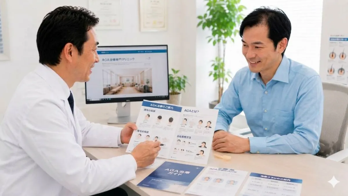 AGA治療について前向きに相談する男性