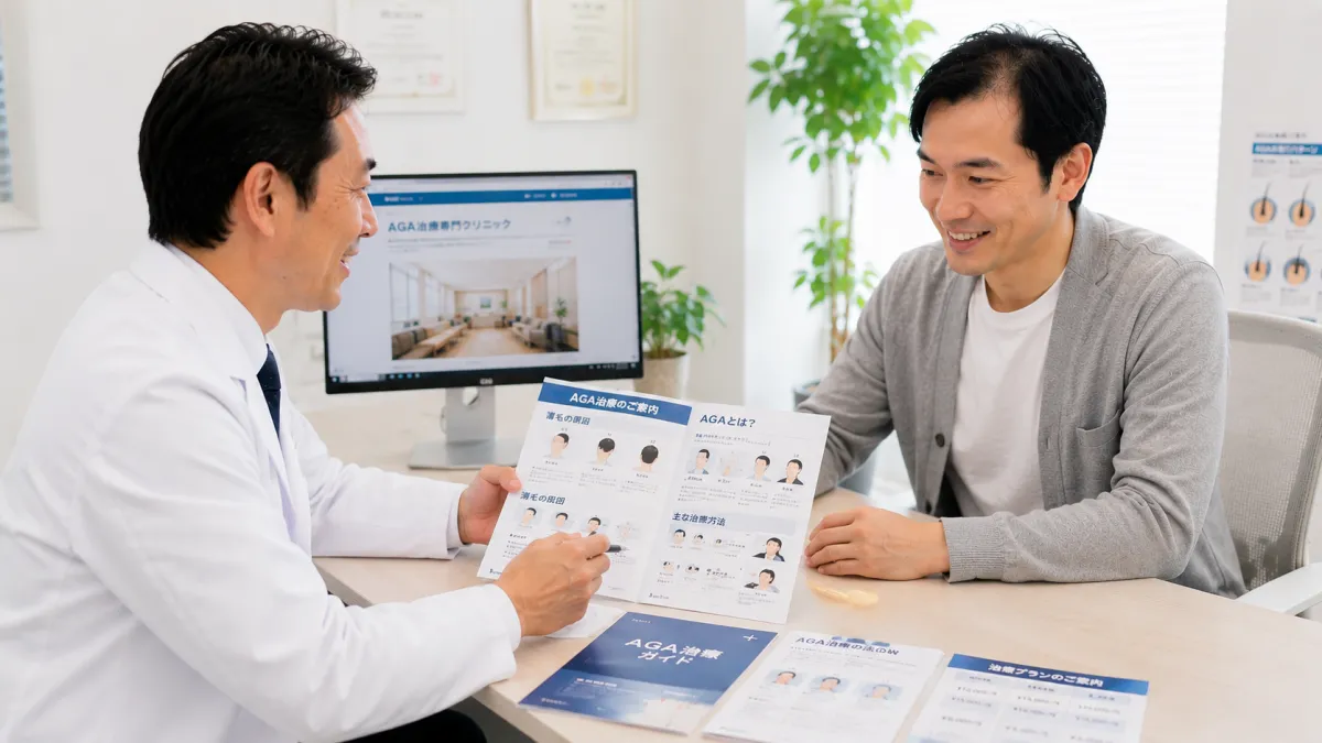 AGA治療について前向きに相談する男性