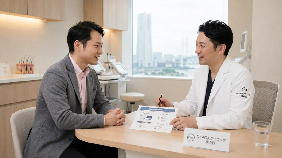 Dr.AGAクリニック横浜院で医師に相談する男性