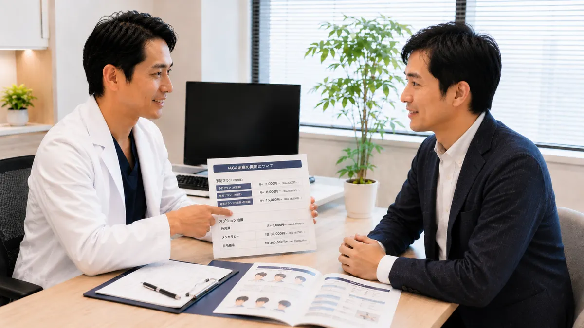 Dr.AGAクリニック横浜院で料金説明を受ける男性
