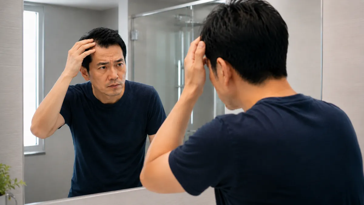 植毛を受けるべきか検討している男性
