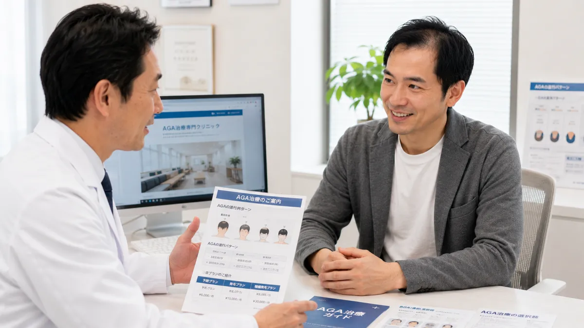 AGA専門クリニックでカウンセリングを受ける男性