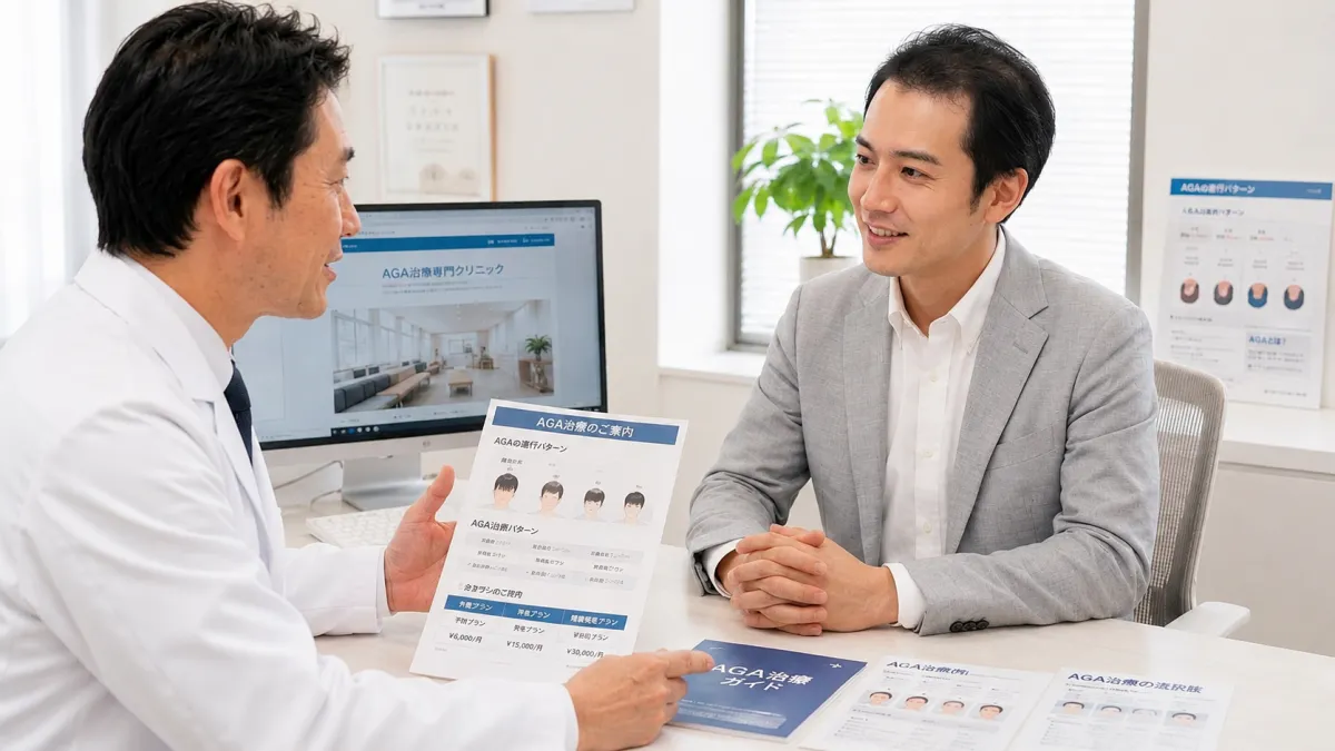 AGA専門クリニックでカウンセリングを受ける男性