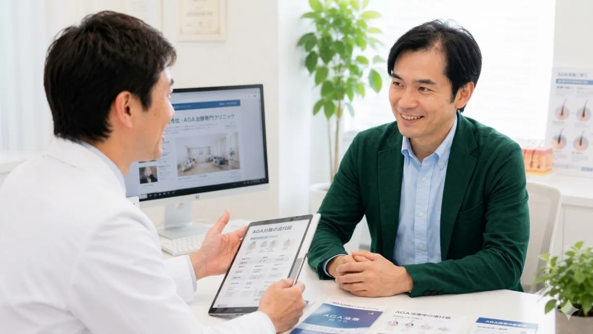 AGA専門クリニックでカウンセリングを受ける男性
